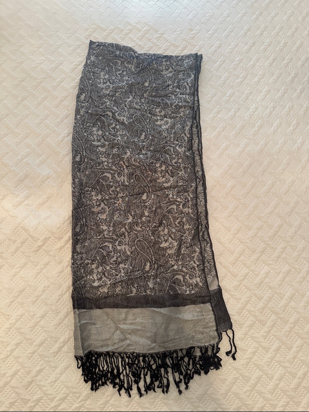Black & Gray Paisley Fringe Pashmina Scarf